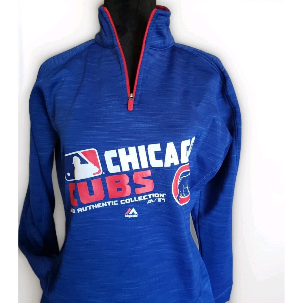 Chicago Cubs 1/4 Zip Pullover Womens Majestic Fan Fashion MLB Authentic Sz Large